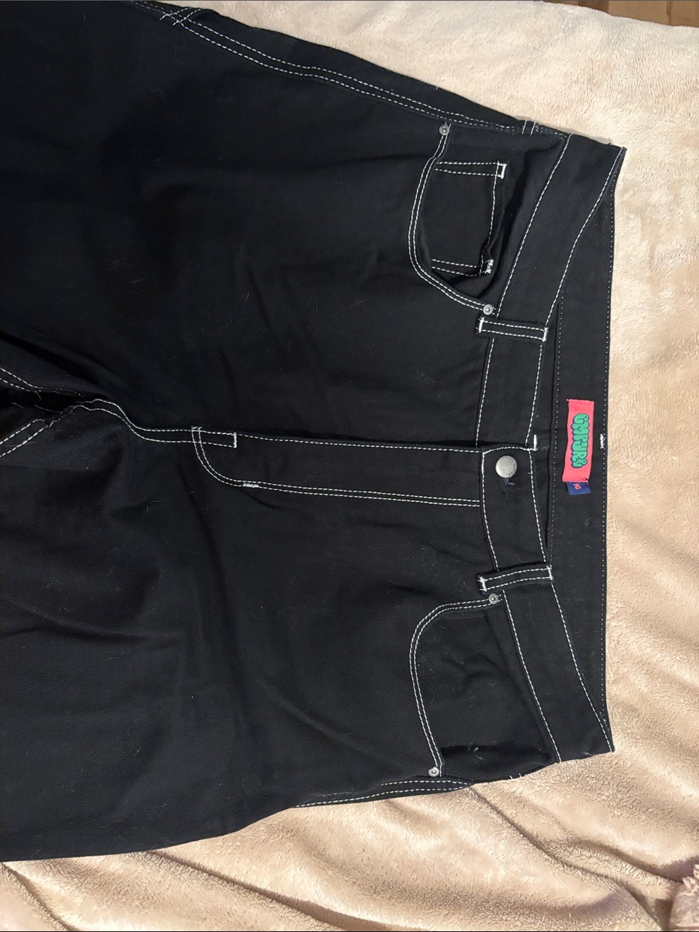 Black Empyre Jeans with Contrast Stitching. Wide leg